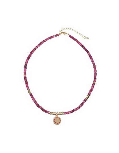 Collar Madera - Sol Agata Fucsia - 35+5cm - Bronce