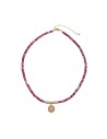 Collar Madera - Sol Agata Fucsia - 35+5cm - Bronce