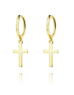 Pendientes Cruz - Aro 11mm - Bañado Oro y Plata Rodiada 2