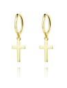 Pendientes Cruz - Aro 11mm - Bañado Oro y Plata Rodiada