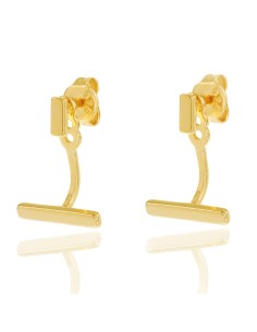 Pendientes Earjacket - Barra 14 mm - Bañado Oro y Plata Rodiada 2