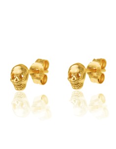 Pendientes Calavera - 6 mm - Bañado Oro y Plata Rodiada 2