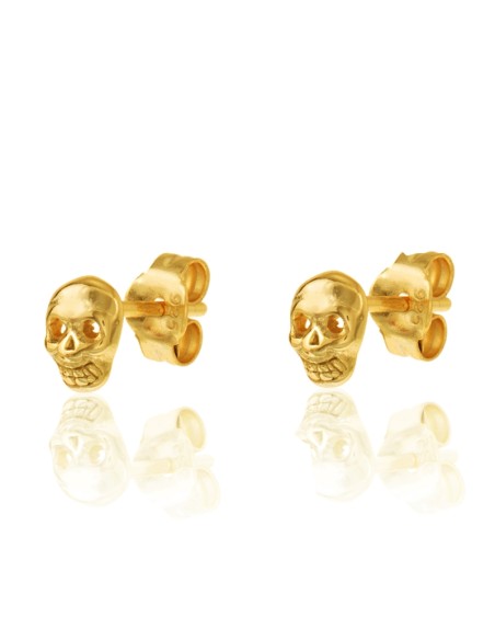 Pendientes Calavera - 6 mm - Bañado Oro y Plata Rodiada