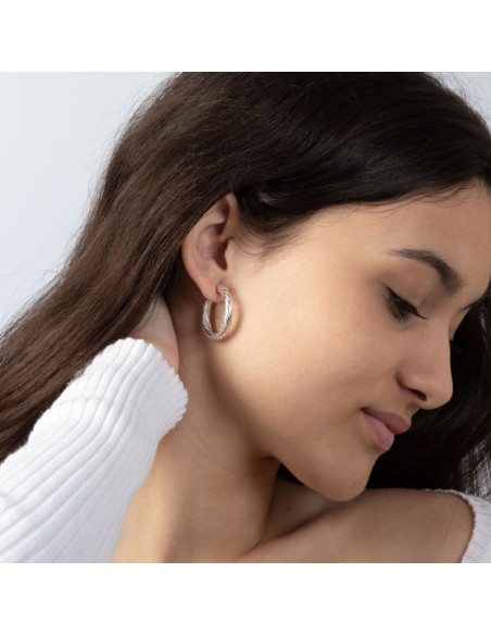 Pendientes Trenzado - Semi Aro 30 mm - Bañado Oro y Plata