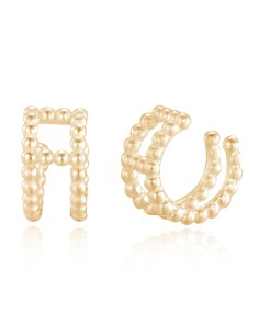 Pendientes Doble Earcuff - Bolas 9.5 mm - Bañado Oro y Plata Rodiada 2