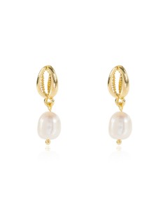 Pendiente - Perla 11mm y Concha 12mm - Bronce 2
