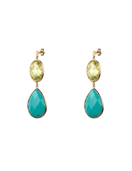 Pendientes Mineral - Lagrima 18*25 - Plata Rodiada - Turquesa