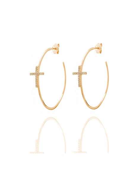 Pendientes Circonita - Aro 28mm Cruz