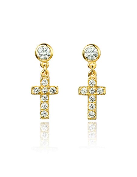 Pendientes Cruz - 17 mm - Circonita Blanca