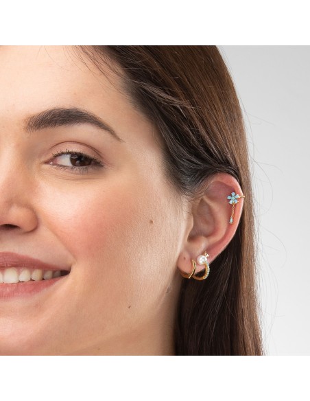 Pendientes Aro 15mm Turquesa Perla Bañado Oro Pendientes Aro 15mm Turquesa Perla Bañado Oro