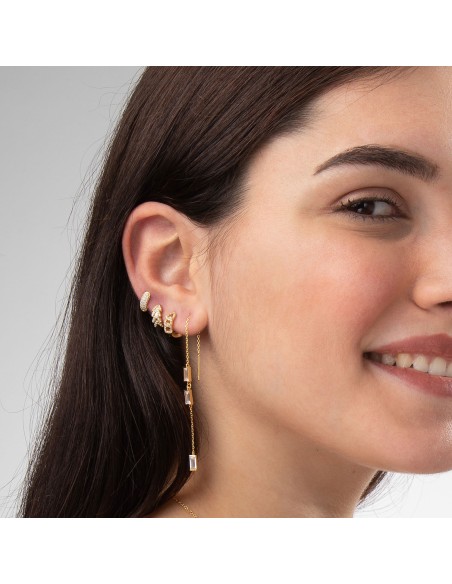 Pendiente Aro Hojas - Circonita -12 mm