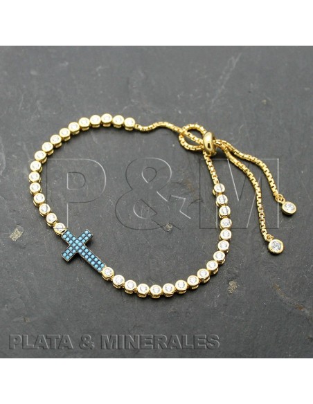 Pulsera Circonita - Cruz 15mm - CZ Bolas