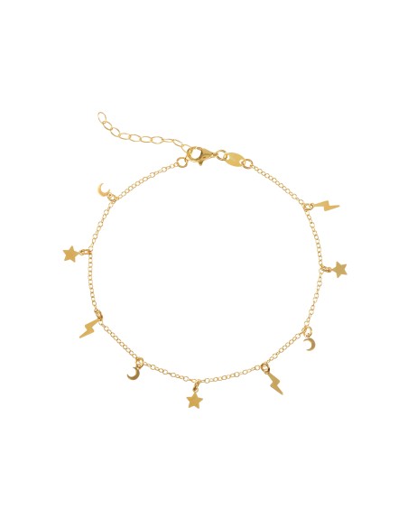 Tobillera Plata - Luna Rayo Estrella 4mm