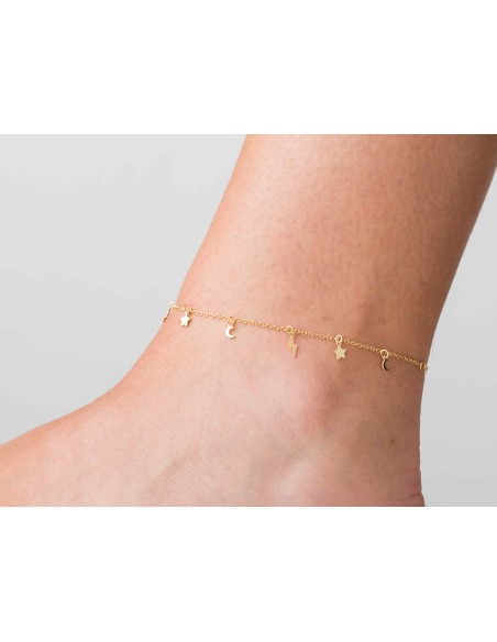 Tobillera Plata - Luna Rayo Estrella 4mm