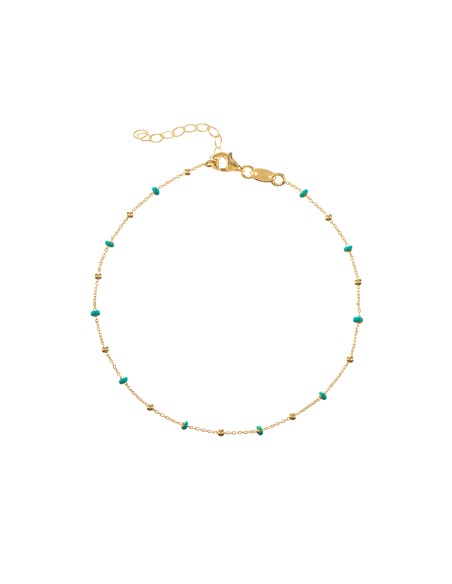 Tobillera Plata - Enamel Bolas Turquesa 2.5mm