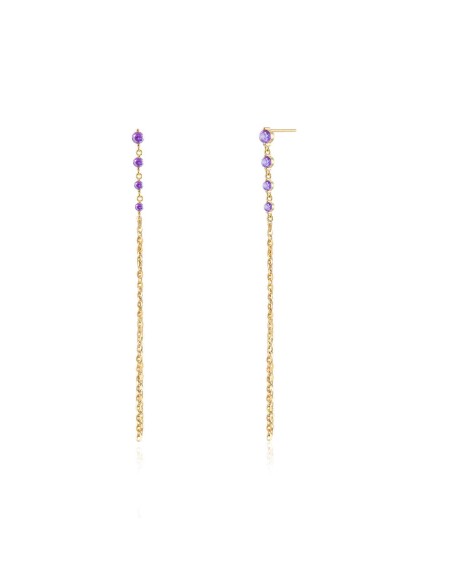 Pendientes Circonita Amatista Cadena 9cm Plata Rodiada