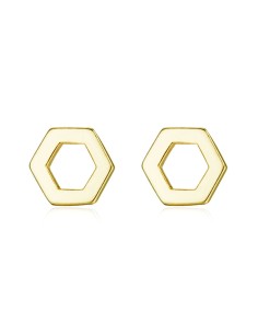 Pendientes Hexágono - 8 mm - Bañado Oro y Plata Rodiada 2