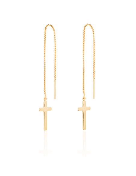 Pendientes Cadena Cruz - Chain 74mm - Bañado Oro y Plata Rodiada