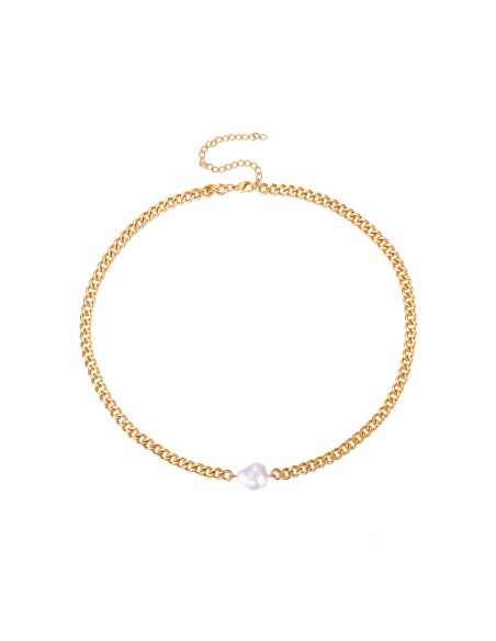 Collar Acero - Perla 15*10mm - Eslabon 43+7 CM - Bañado Oro