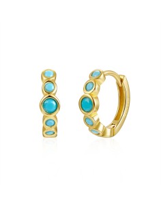 Pendientes Circonita - Aro - Turquesa - Plata Chapado Oro 2