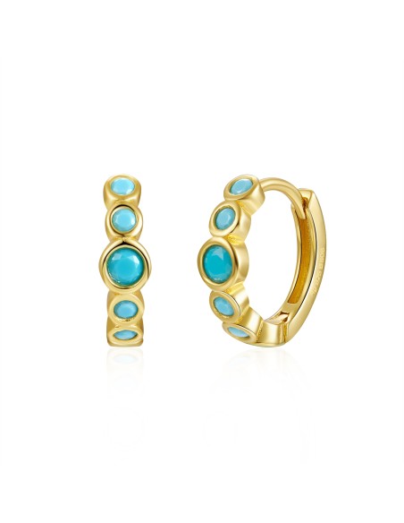 Pendientes Circonita - Aro - Turquesa - Plata Chapado Oro