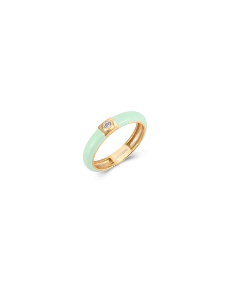 Anillo Enamel - Circonita - Plata Bañado Oro