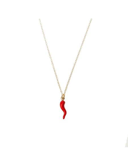 Collar Guindilla - Enamel Rojo - 38+5 cm - Bañado Oro y Plata Rodiada