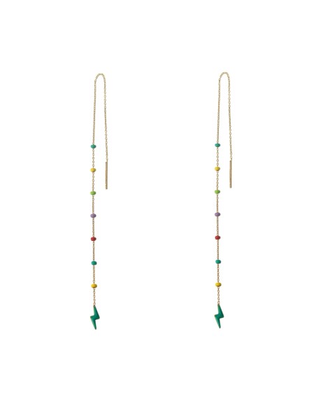 Pendientes Cadena Rayo - 16 cm - Enamel Multi - Bañado Oro y Plata Rodiada