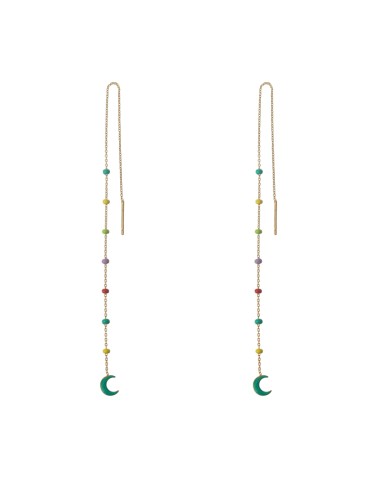 Pendientes Cadena Luna - 15,5 cm - Enamel Multi - Bañado Oro y Plata Rodiada