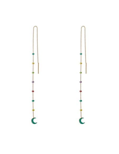 Pendientes Cadena Luna - 15,5 cm - Enamel Multi - Bañado Oro y Plata Rodiada