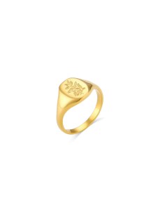 Anillo Acero - Hojas de té - Bañado Oro 2