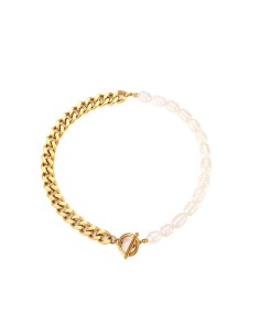 Collar Acero - Perla 4mm - 39 CM - Bañado Oro 2