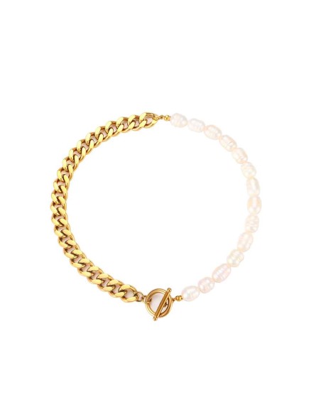 Collar Acero - Perla 4mm - 39 CM - Bañado Oro