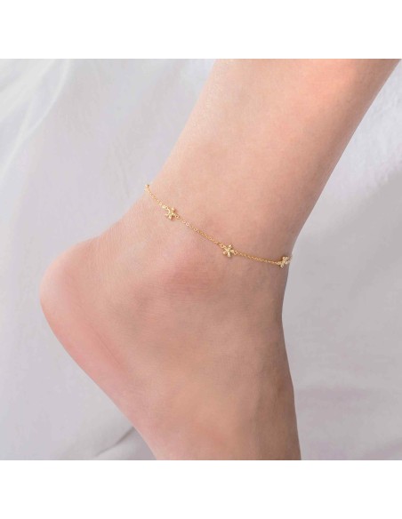 Tobillera Flor - 23+2 cm - Bañado Oro y Plata Rodiada
