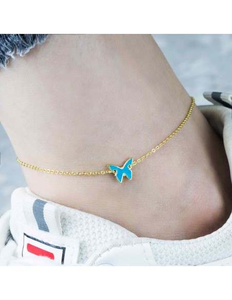 Tobillera Mariposa - Enamel Turquesa - 26 cm