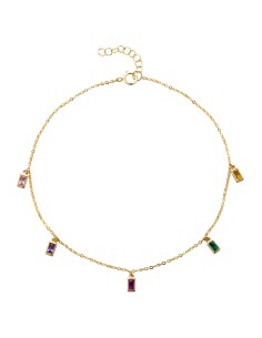 Tobillera Rectangulo - Circonita Multi - 23+2 cm - Bañado Oro y Plata Rodiada 2