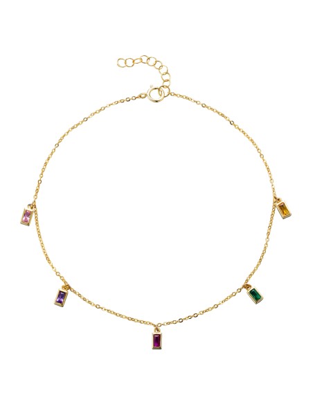 Tobillera Rectangulo - Circonita Multi - 23+2 cm - Bañado Oro y Plata Rodiada