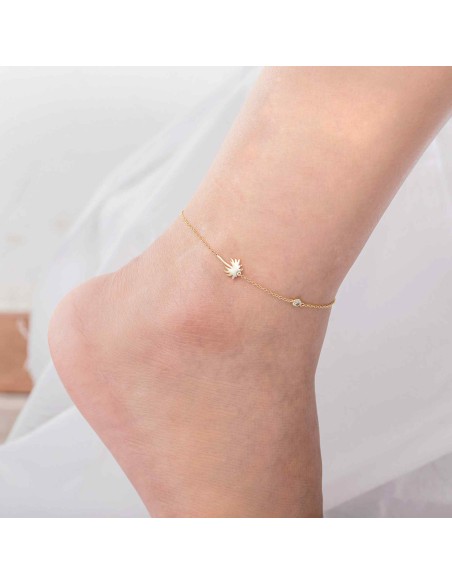 Tobillera Palmera - Circonita Blanca - 27 cm - Bañado Oro y Plata Rodiada