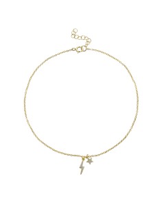 Tobillera Rayo Estrella - Circonita Blanca - 25 cm - Bañado Oro y Plata Rodiada 2