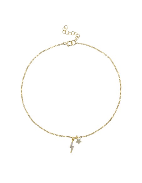 Tobillera Rayo Estrella - Circonita Blanca - 25 cm - Bañado Oro y Plata Rodiada