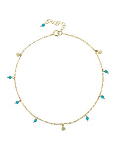 Tobillera Mineral Turquesa - 24+3 cm - Bañado Oro y Plata Rodiada 2