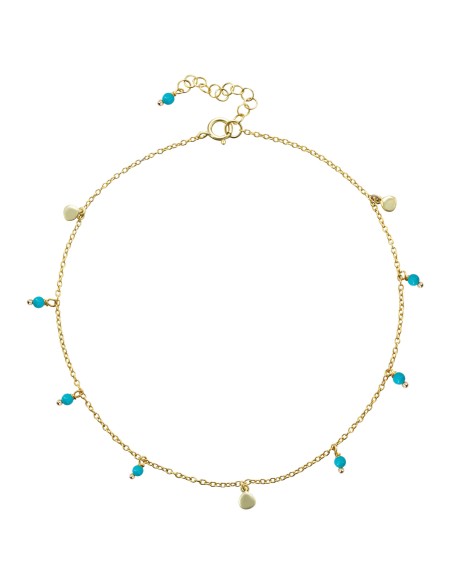Tobillera Mineral Turquesa - 24+3 cm - Bañado Oro y Plata Rodiada