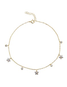 Tobillera Estrella - Circonita Blanca - 25 cm - Bañado Oro y Plata Rodiada 2