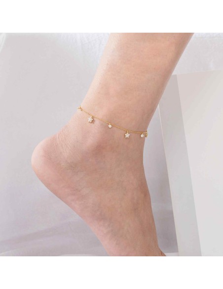 Tobillera Estrella - Circonita Blanca - 25 cm - Bañado Oro y Plata Rodiada