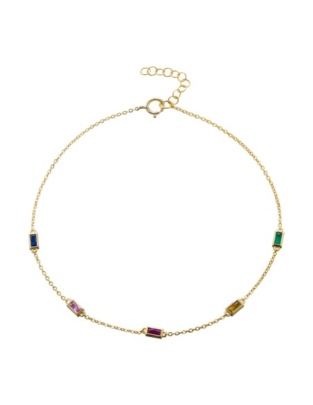 Tobillera Circonita Multi - 23+2 cm - Bañado Oro y Plata Rodiada