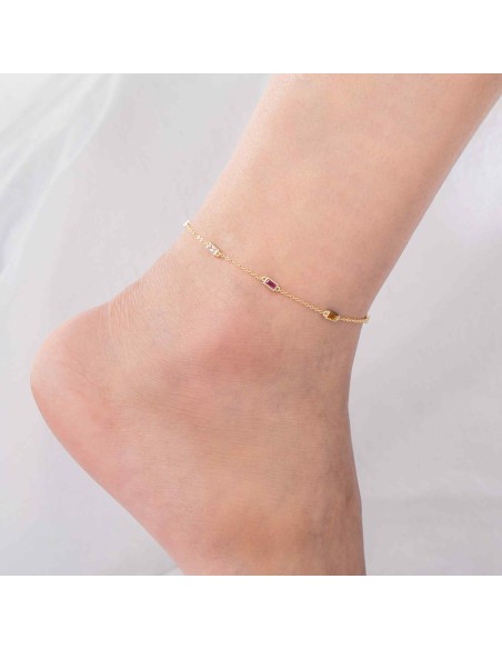 Tobillera Circonita Multi - 23+2 cm - Bañado Oro y Plata Rodiada