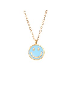Collar Acero - Enamel Smiley 12mm - 40+5 cm - Bañado Oro 2