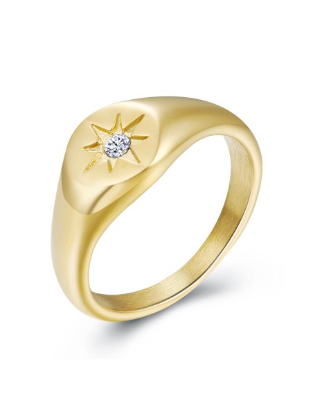 Anillo Acero - Circonita Blanca - Estrella