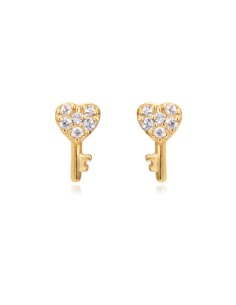 Pendientes Clave - Circonita - 6 * 3 mm - Plata Bañado Oro y Plata Rodiada 2