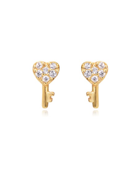 Pendientes Clave - Circonita - 6 * 3 mm - Plata Bañado Oro y Plata Rodiada